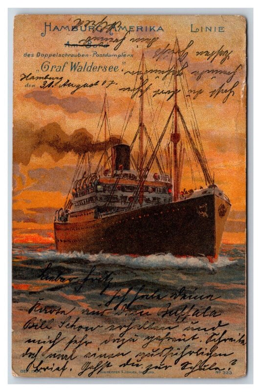 Graf Waldersee Steam Ship Hamburg American Lines UDB Postcard V15