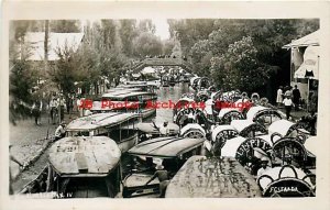 Mexico City, Lake Xochimilco, RPPC, Crowded Group of Trajineras