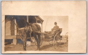 Postcard RPPC c1910s Inscribed Everett Ontario Man Sitting in Horse Carriage