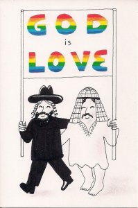 JUDAICA God Is Love Chasidic Rabbi, Palestine Arab w Rainbow Banner, Peace