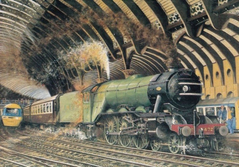 Flying Scotsman Train at York Station John Storey Painting Postcard