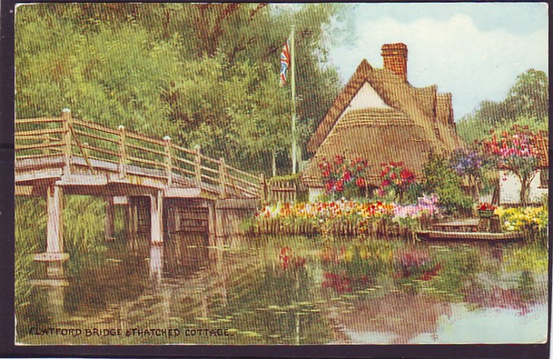 P1403 1968 used water color art postcard flatford bridge & cottage england