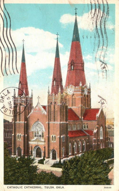 Tulsa Oklahoma, 1932 Catholic Cathedral Parish Church ONC News Vintage Postcard