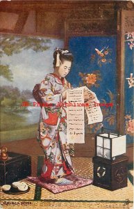 Japanese Woman Wearing Ethnic Folklore Costume, Reading a Letter, Tuck 7907