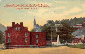 Shenandoah Street Catholic Church John Brown Monument Harpers Ferry WV postcard