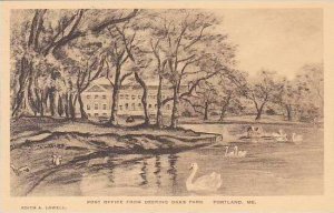 Maine Portland Post Office From Deering Oaks Park Albertype