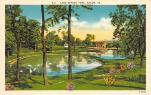 SALEM, Virginia VA   LAKE SPRING PARK  Ponds~Pavilion  c1940's Linen Postcard