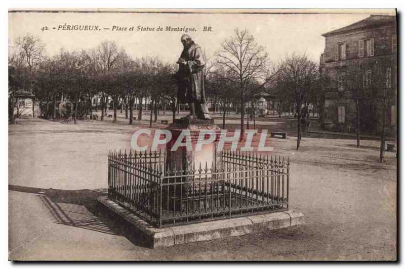 Old Postcard Perigueux Square and Statue of Montaigne