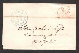 1837 Letter Sheet - Philadelphia to Boston