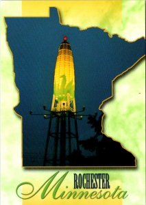Rochester, MN Minnesota  CORN COB WATER TOWER~Night View  ROADSIDE  4X6 Postcard