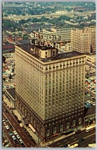 Vtg Detroit Michigan MI Leland Hotel Street View 1960 Aerial Old Card Postcard