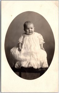 Baby Infant Photograph Girl In Dress Sitting On Chair Postcard