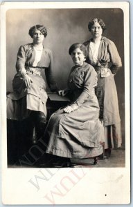 c1910s Classy Young Ladies RPPC Beautiful Women Girls Short Hair Photo PC A171