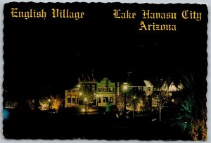 Lake Havasu City Arizona Continental Postcard English Village at Night