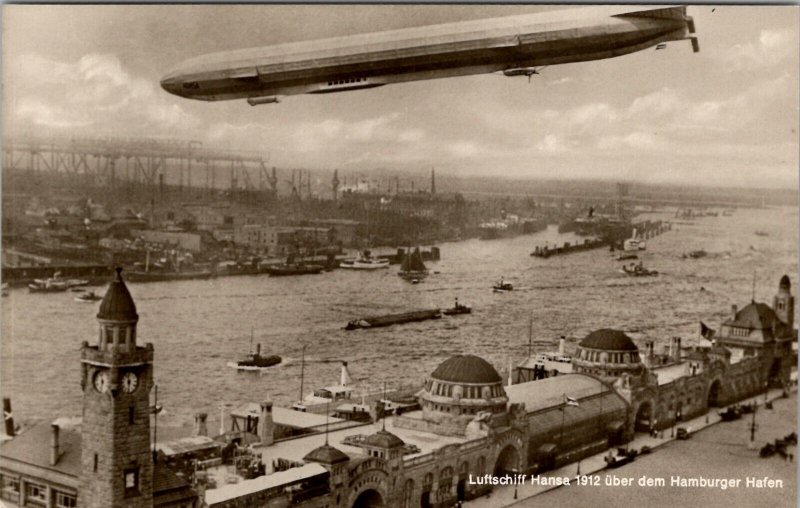 RPPC Airship Hansa 1912 over Hamburg Zeppelin Postcard W19