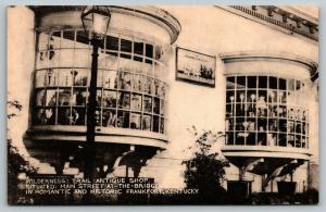 Frankfort KY~Main Street At-the-Bridge~Wilderness Trail Antique Shop~1940s Litho 