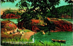 Camping on Puget Sound Deception Pass State Park Washington 1910s Postcard UNP