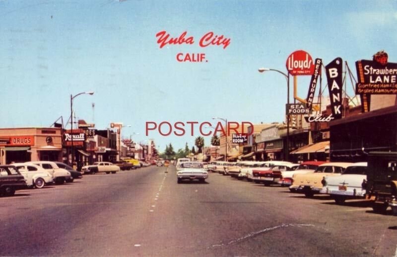 YUBA CITY, CA. Business district - Strawberry Lane, Lloyds, The Blue Room