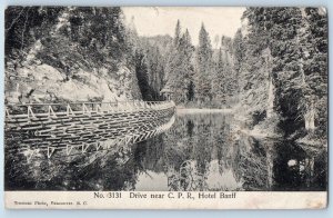 c1908 Alberta AB Canada Postcard Drive C.P.R. Hotel Banff Exterior View Forest