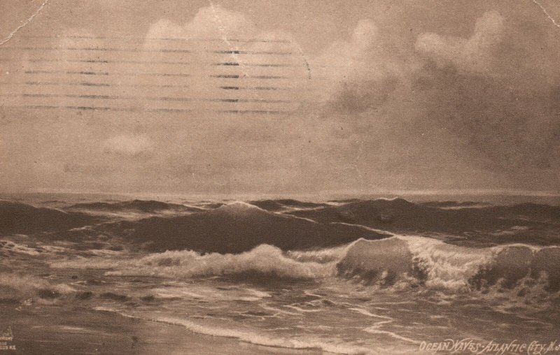 Vintage Postcard 1912 Ocean Waves Atlantic City New Jersey American Post Card