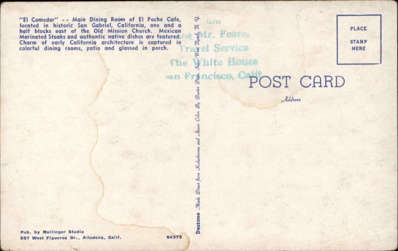 San Gabriel California CA El Poche Caf� Mexican Restaurant Vintage Postcard 