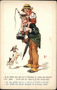 Mieb French Comic Little Boy Riding on Drunk Man Hobo c1910 Postcard