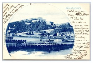 Cyanotype Ehrenbreitstein Fortress Castle  Koblenz Germany UNP UDB Postcard S17