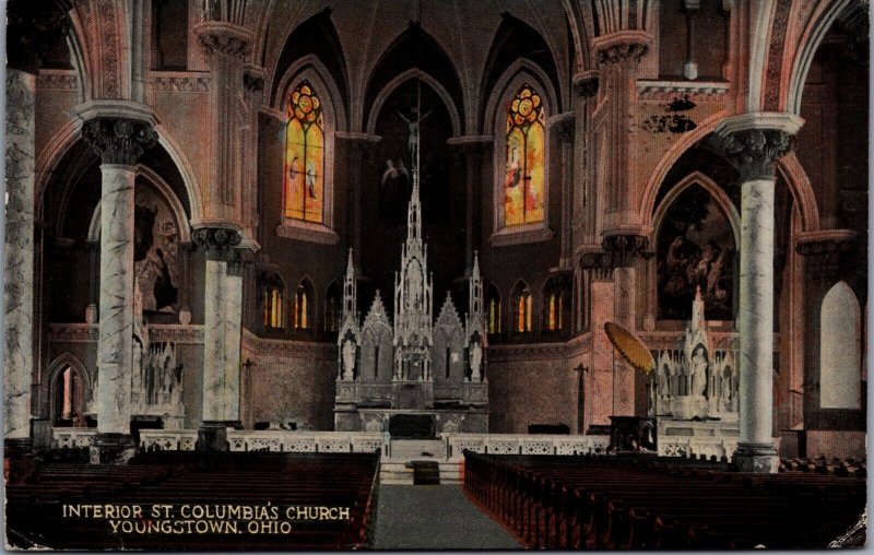 USA Interior St Columbia's Church Youngstown Ohio Vintage Postcard C001