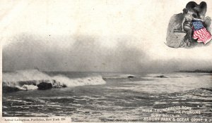 Vintage Postcard Thunderous Roar Plunging Surf Rolls Asbury Park Ocean Grove NJ