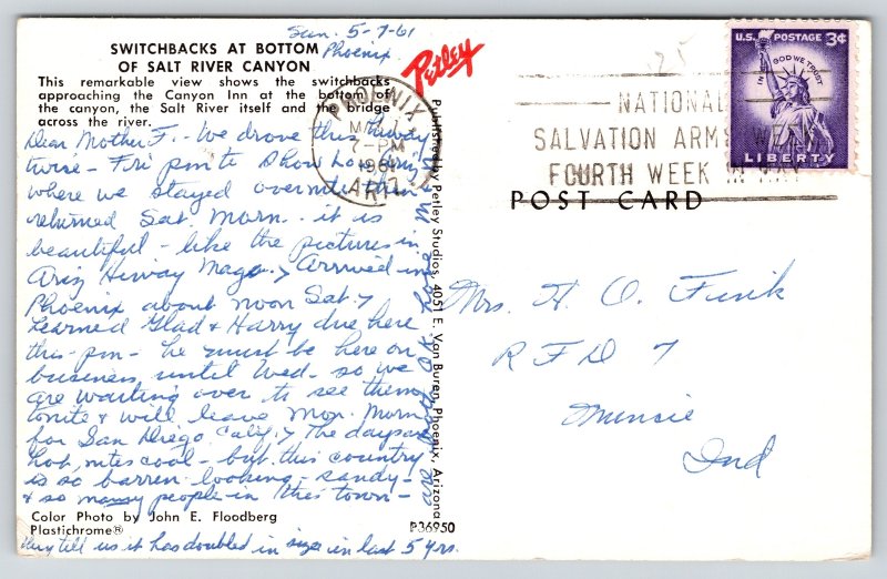 Salt River Canyon Arizona~Switchbacks Approaching Inn~Petley PM 1961 Postcard