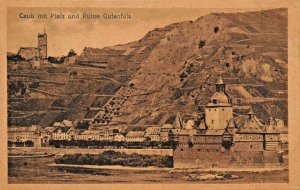 GERMANY~CAUB mit PFALZ und RUINE GUTENFELS-SEPIA PHOTO POSTCARD