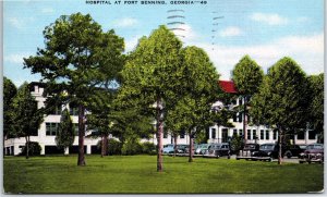 VINTAGE POSTCARD THE HOSPITAL AND CAR PARKING LOT AT FORT BENNING GEORGIA 1942