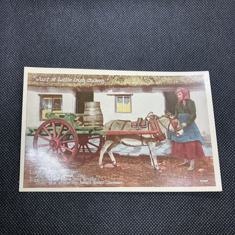 Irish Postcard JUST A LITTLE  IRISH COLLEEN Donkey Eva Brennan Valentine Ireland