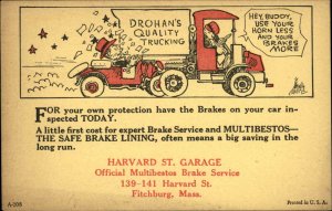 Fitchburg MA Harvard St. Garage Comic Advertising Old Truck & Car Adv Card