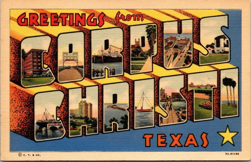 Vintage1940's Large Letter Greetings Corpus Christi Texas TX Postcard