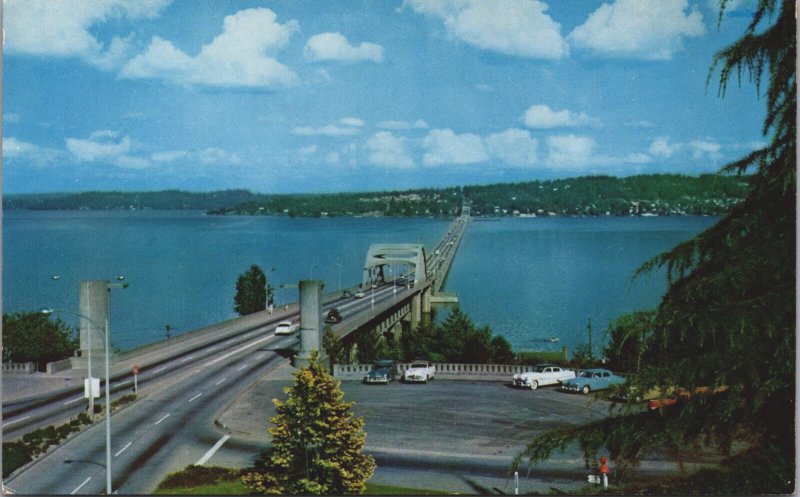 The Lake Washington Floating Bridge Seattle Chrome Postcard C096