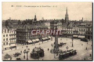 Old Postcard Panoramic Lille On the Grand Place tram