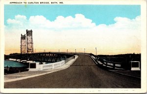 Vtg Bath Maine ME Carlton Bridge Over Kennebec River 1920s Old View Postcard