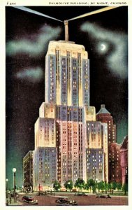 VINTAGE POSTCARD PALMOLIVE BUILDING AT NIGHT CHICAGO ILL