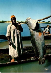 VINTAGE CONTINENTAL SIZE POSTCARD FISHING OF A CAPITAINE IVORY COAST AFRICA 1975