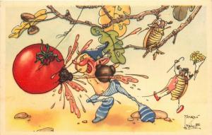 Fantasy Art Postcard Goblin/Fairy Boxer Hits Tomato Punching Bag,May Beetles