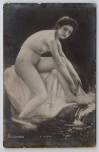 RPPC Nude Risque Russian Woman in Water Real Photo Postcard L37