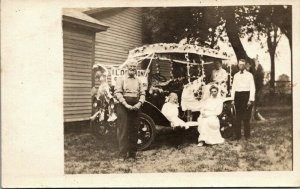 Two Real Photo Postcards Early Automobiles Decorated for a Parade~131559 