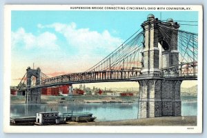 Covington Kentucky KY Postcard Suspension Bridge Connecting Cincinnati Ohio 1920