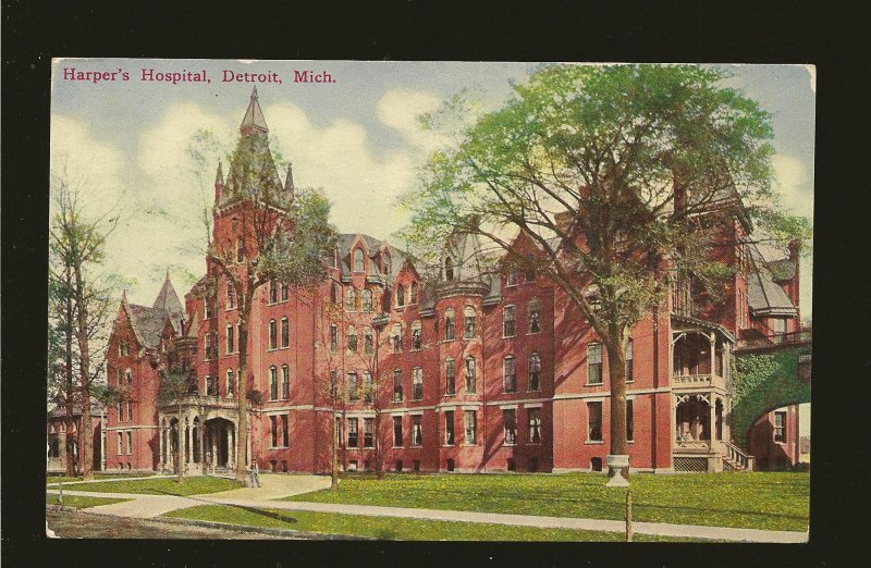 USA Postmark 1909 Detroit Mich Harpers Hospital Detroit Color Postcard