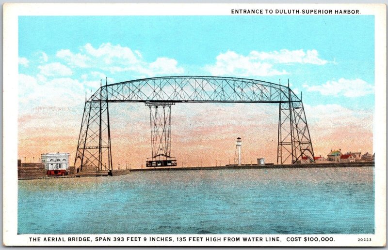 Entrance to Duluth Harbor Aerial Bridge From Water Line Minnesota MN Postcard