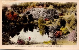 Lake in Sunken Garden Butchart's Garden Victoria BC Real Photo Postcard PC159