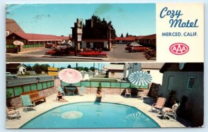 MERCED, CA California ~ Roadside COZY MOTEL Pool 1973 Merced County Postcard