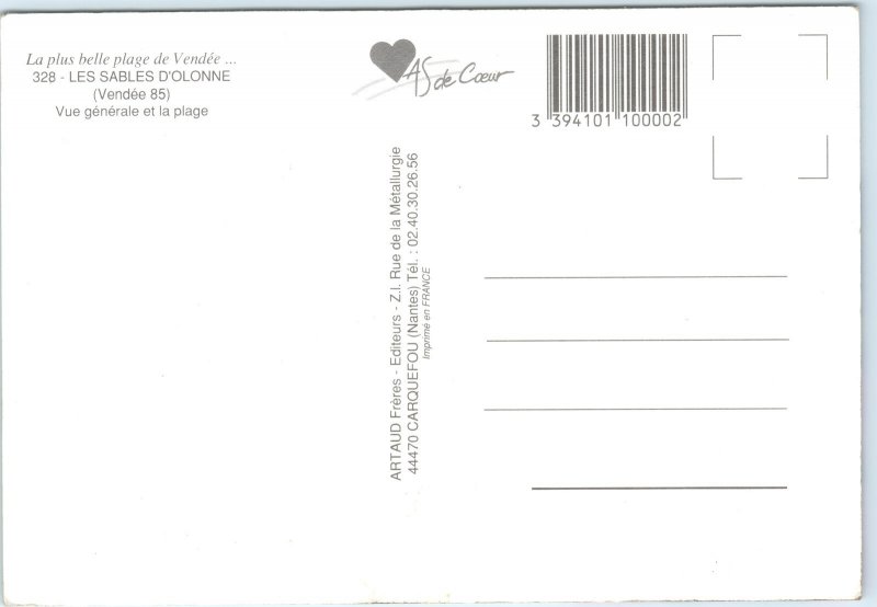 c1970s Les Sables d'Olonne, France Vendee Beach Aerial City View Chrome PC M20