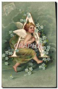 Postcard Old Letters Fantasy Angel Letter A